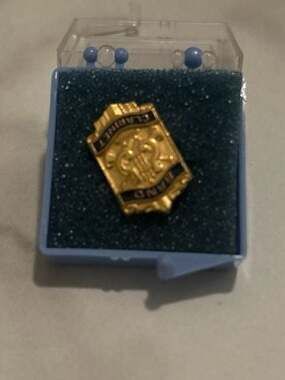 Vintage Gold Tone and Blue Enamel Clarinet Band Shield Lapel Pin